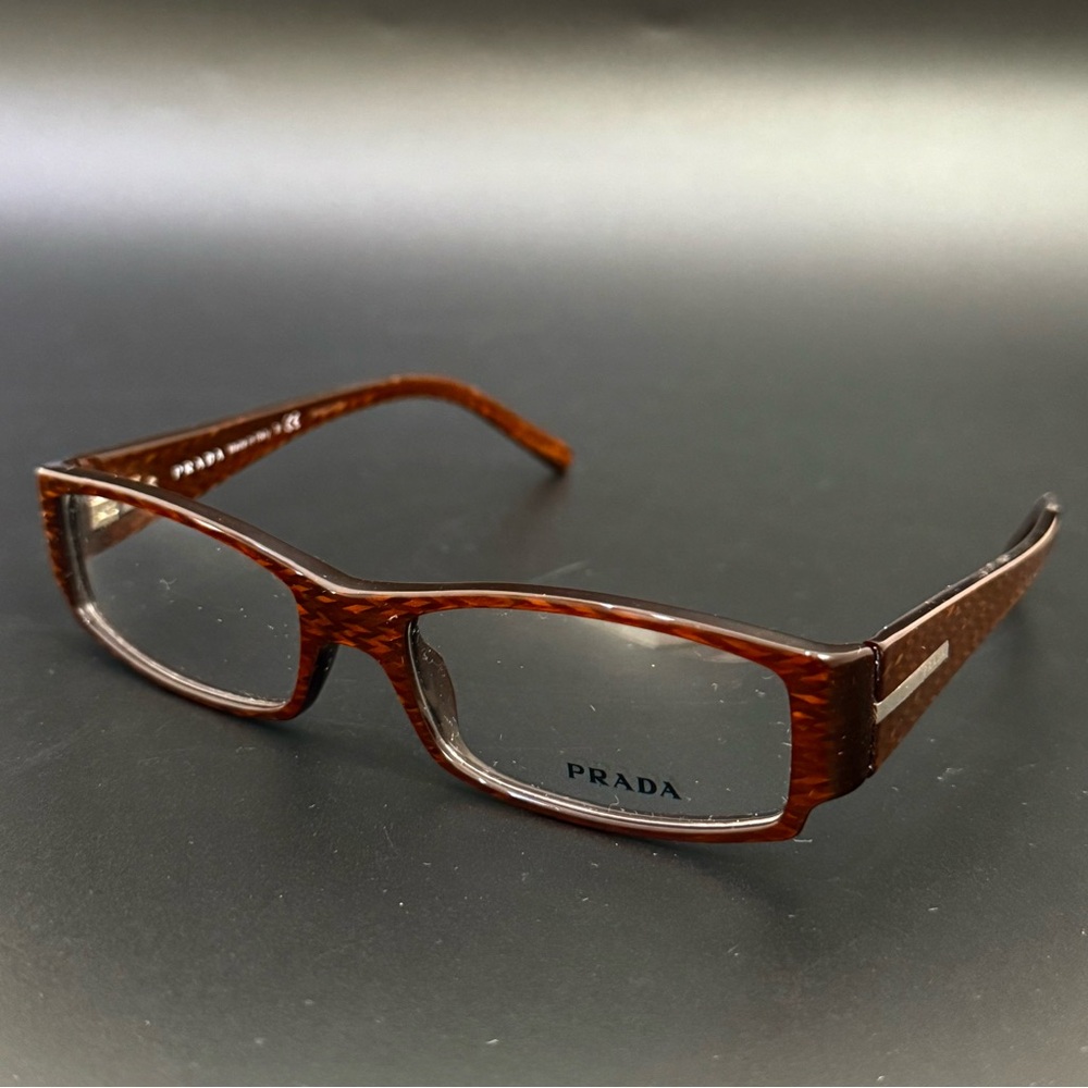 PRADA VPR 03H 7BP-101 Honey Brown Chevron 51-16-135 Rectangular Eyeglass Frame - Picture 2 of 14